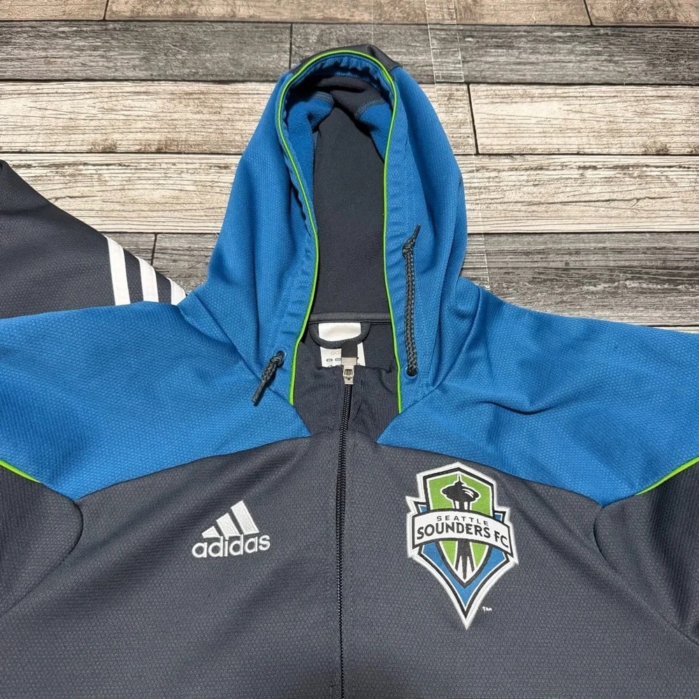 Adidas Seattle Sounders Fc Full Zip Hooded Jacket Men’s S Blue Gray MLS